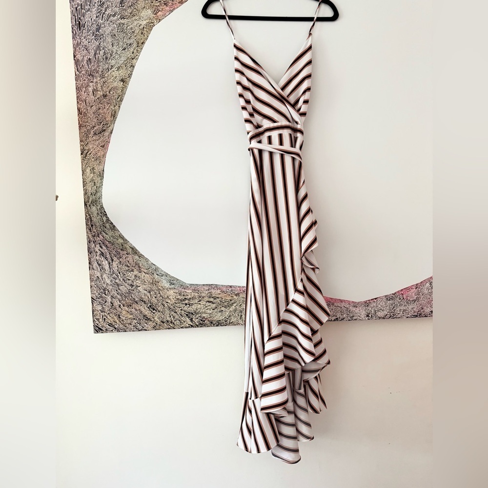 Love Pink stripes black and tan faux wrap ruffle dress large - Picture 3 of 3